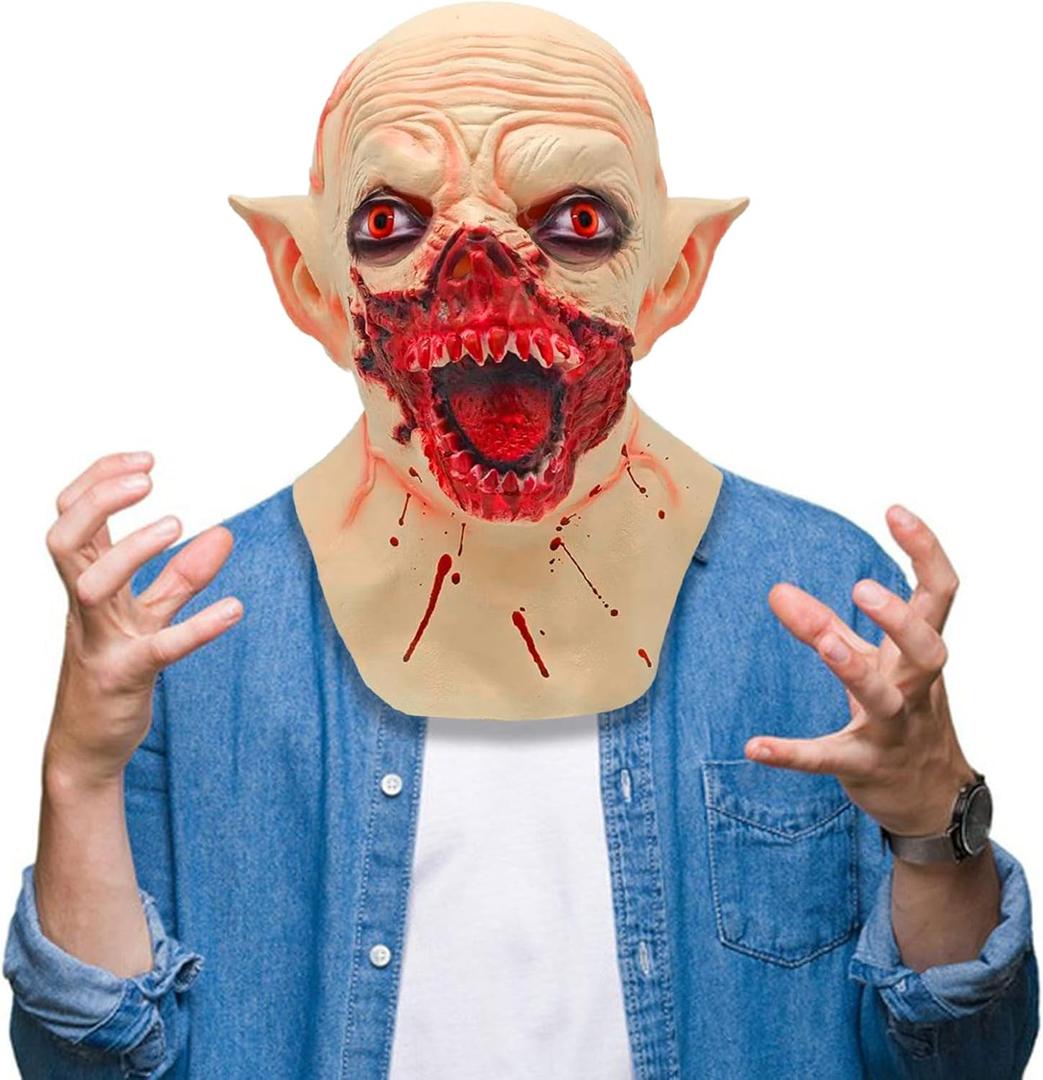 Vampire Mask with Sharp Teeth, Scary Latex Adults Demon Monster Face Masks for Cosplay Party Props - Light Brown