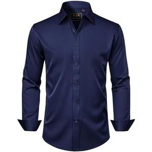 J.VER Men's Dress Shirts Solid Long Sleeve Stretch Wrinkle-Free Formal Shirt Business Casual Button Down Shirts 2XL