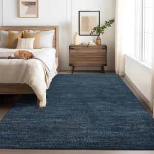 Area Rug 4x6 Washable Bedroom Rugs Non Slip Modern Solid Color Large Living Room Throw Carpet Low Pile Minimalist Kitchen Rug Plain Accent Rug Mat Classic Boho Area Rugs for Nursery Entryway, Navy