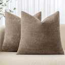 MIULEE 26x26 Inch Euro Sham Chenille Throw Pillows Set of 2 Soft Accent Taupe Grey Neutral Farmhouse Textured Cushion Covers for Bed Sofa Bedroom Living Room