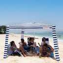 CoolCabana Beach Shade Tent - Easy Setup, UPF 50+ Protection, Large & Medium Sizes, Compact & Wind Resistant - Beach Cabana for The Whole Family - Navy Stripes, Large, 64ft2 - 8' x 8'