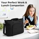 Dadanism Insulated Lunch Bag for Women, 15.6 Inch Quilted Lightweight Puffy Laptop Tote with Leakproof Cooler Compartment for Nurse Teacher Work Office and Outdoor, with Purse, Black