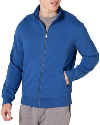 Amazon Essentials Men's Full-Zip Fleece Mock Neck Sweatshirt, Blue, Size: Medium