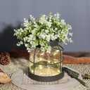 Dnnnii Vintage Glass Farmhouse Vase - Handmade Rustic Lantern Planter with Bonus Artificial Flowers & LED Lights (Home Decor Centerpiece), Farmhouse Wedding/Easter Decor, Housewarming Gift