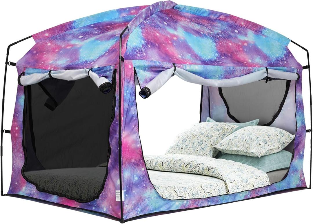 Bed Tent,Portable Privacy Sleeping Bed Canopy,Blackout 90% Drapes for Kids and Adult,Indoor Space Tent with Breathable Large Mesh Windows (Tw", Unicorn)