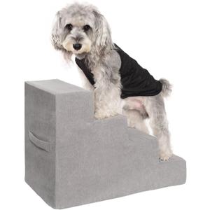 MEWANG Dog Stairs for Small Dogs, Medium Dogs & Old Cats 4-Step Pet Ramp with High-Density Foam for Bed and Couch, Non-Slip Bottom, Washable Cover, Grey (23.9" L x 14.9" W x 18.2" H)