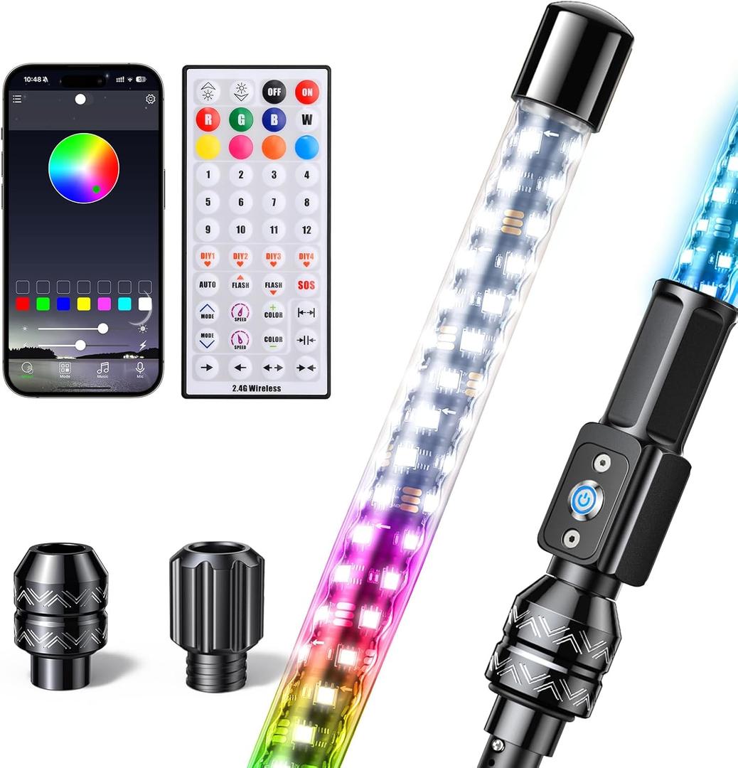 Ehaho 4FT LED Boat Navigation Light with Bluetooth APP & Remote, DIY Colors & 400+ Patterns NavLight Show Boat Whip Lights, Nav Lights Pole Anchor Running Stern Light for Boats