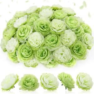 Thiccywoov 50 Pcs Artificial Flowers, 3.2 Inches Silk Rose Head Flowers Fake No Stem for Wedding Bridal Bouquet Home Floral Decor DIY Centerpieces Arrangements Party Tables Decoration (Green)