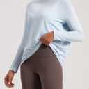 Cotton Shirts Long Sleeve Workout Tee for Women Loose Fit Athletic Yoga T-Shirts Casual Boat Neck Fall Tops (Blue, S)