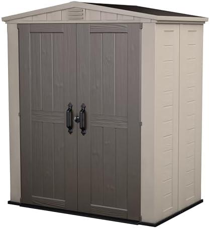 Keter Factor 6x3 Outdoor Storage Shed Kit-Perfect to Store Patio Furniture, Garden Tools Bike Accessories, Beach Chairs and Push Lawn Mower, Taupe & Brown