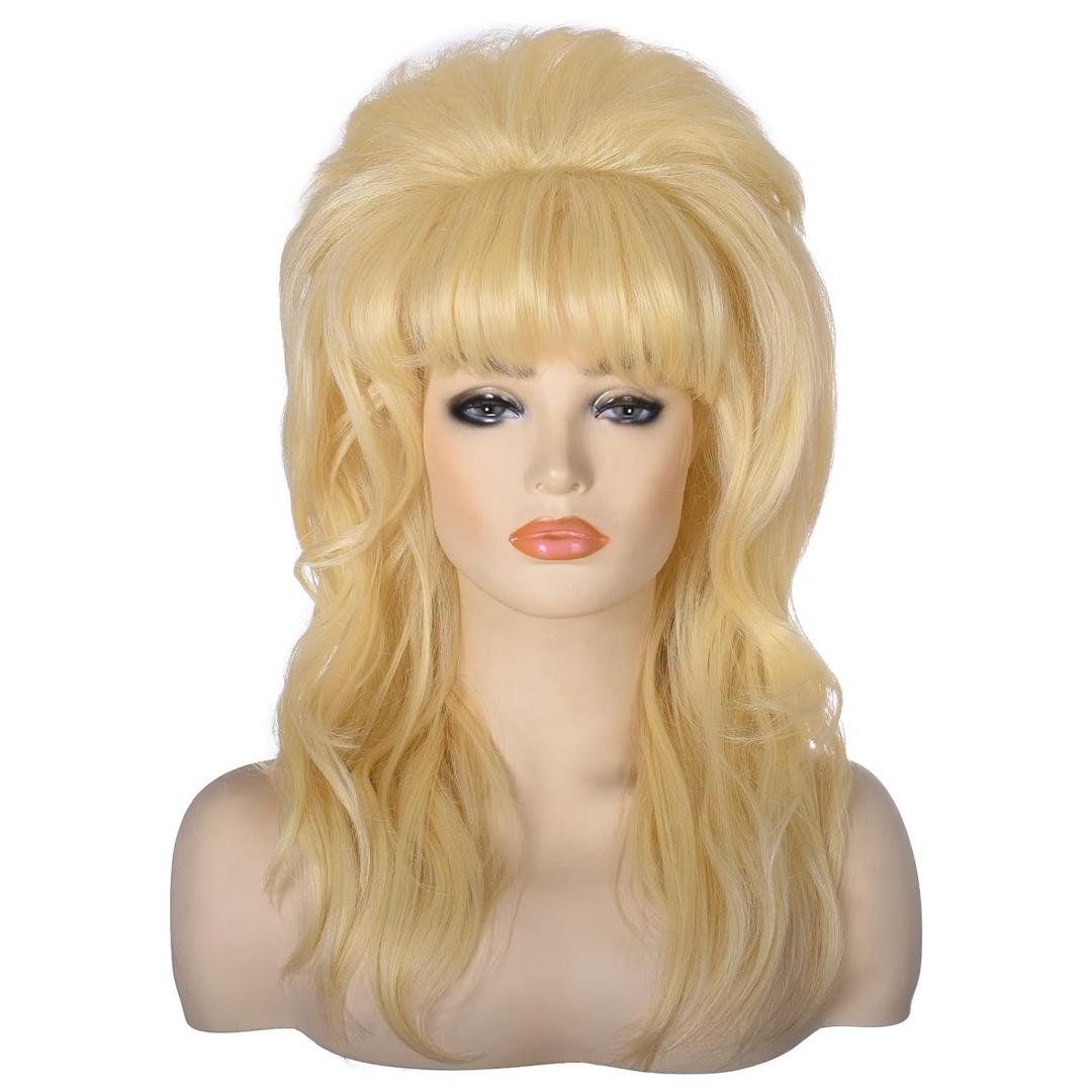 50s Beehive Wigs for Women | Blonde Bouffant Big Synthetic Hair Wigs for 60s 80s Married Housewife Vintage Costume Cosplay Halloween Party