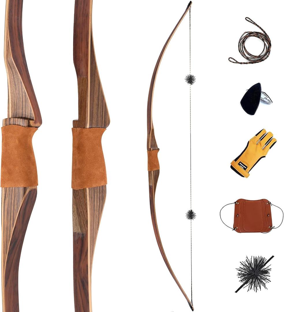 Deerseeker Outdoor Archery 64" Traditional Bow Set Hunting Longbow Reflex Deflex One-Piece Long Bow Laminated Bamboo Core Limbs Right Hand/Left Hand for Adults Bow Shooting, 35lb