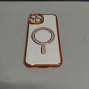 Doulings Magnetic Glitter Diamond for iPhone 15 Plus Case[Compatible with MagSafe] Sparkle Rhinestone Camera Lens Protector Plated, Crtstal Clear Slim Military Drop Shockproof Cover for Women, Orange