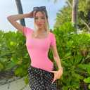 OQQ Women's 2 Piece Bodysuits Sexy Ribbed One Piece Square Neck 1 Short Sleeve 1 Long Sleeve Bodysuits Candypink White S