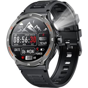 Smartwatch Men Fitness Tracker Watch: Smart Watches 1.53" Round Touchscreen 3ATM Waterproof LED Flashlight Bluetooth Call Heart Rate Blood Pressure Sport Step Pedometer Compass Compatible Android iOS