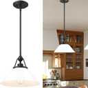 White Pendant Light Fixture, HWH Modern Kitchen Island Light Fixtures 12 Inch, 1-Light Hanging Lighting for Dinning Room Schoolhouse, Black Metal and White Opal Glass Shade, 5HYS89MIL-G BK