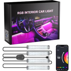 Honalia Car LED Lights Interior, RGB Ambient Lighting Car with DIY Mode and Music Mode, 2 Lines Design Inside Car Lights for Trucks SUVs, DC 5V (APP+ Box Control)