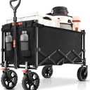 Navatiee 140L Wagon Cart Foldable, Large Capacity Collapsible Wagon with Smallest Folding Design, Utility Grocery Cart for Camping Shopping Sports, Black