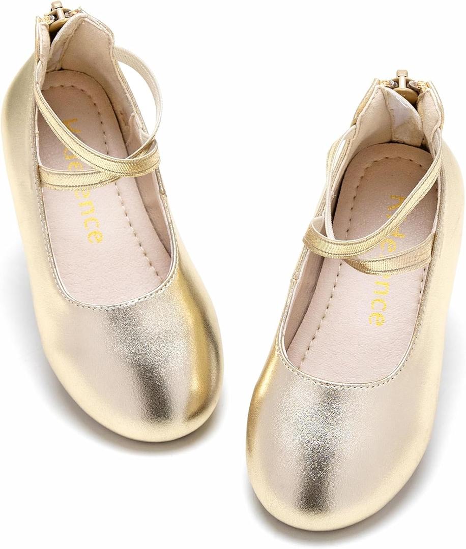Kiderence Toddler Girls Dress Shoes Little Kids Mary Janes Ballet Flats Toddler (Size: 5 Toddler, Gold)