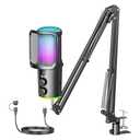Gaming USB Microphone, Noise Cancellation Condenser Mic with Mute,Boom Arm Mic-Reverb Adjustment, Monitoring for Streaming, Podcasting, Discord, YouTube,PC, Computer, PS4, PS5, Mac