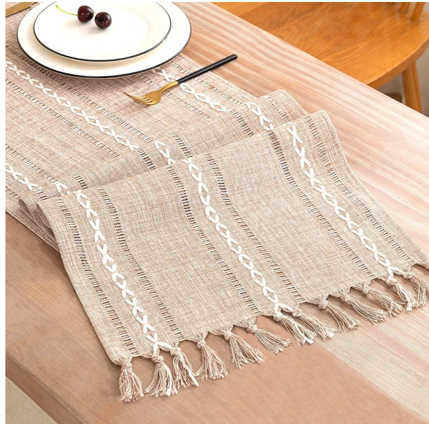 Table Runner, Rustic Farmhouse Linen Waterproof Table Runners for Holiday Party, Dresser Decor and Dining Room Decorations-Light Coffee 13x28 in