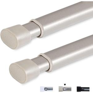 2 Pack Tension Rod Oval Spring Tension Curtain Rod Adjustable 22 to 36 Inches Small Short Nickel Tension Rods No Drilling Spring Loaded Curtain Rods For Doors and Windows, 22-36 Inch, Brushed Nickel