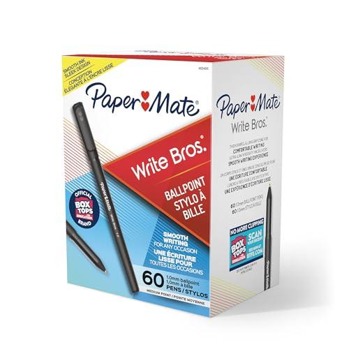 Paper Mate Ballpoint Pens Write Bros. Black Ink Pens Medium Point (1.0mm) 60 Count