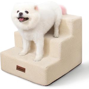 Dog Stairs for Small Dogs & Cats, 3-Step Non-Slip Pet Steps for Couch Sofa and Chair, Beige, 13.6" H