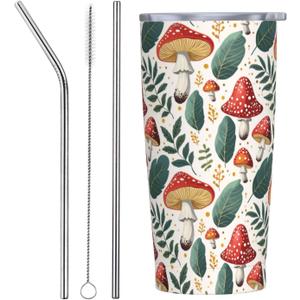 Qwalnely Mushroom Tumbler 20 OZ with Lid and Straw, Insulated Tumbler Mug Cup, Mushroom Gifts for Men Women