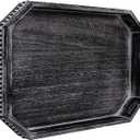 MAONAME Wood Serving Tray, Farmhouse Wooden Tray for Coffee Table, Octagonal Beaded Trays, Vintage Black Decorative Trays for Living Room, Kitchen, 15.7" X 10.2" X 1.6"