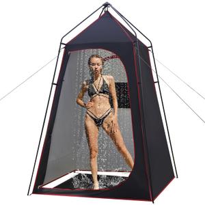 Camping Shower Tent, Portable Outdoor Privacy Shelter for Showering & Changing, 7.2 FT Easy-Setup Toilet Tent with Floor & UPF 50+, Ideal for Hiking, Fishing, Beach (Black)