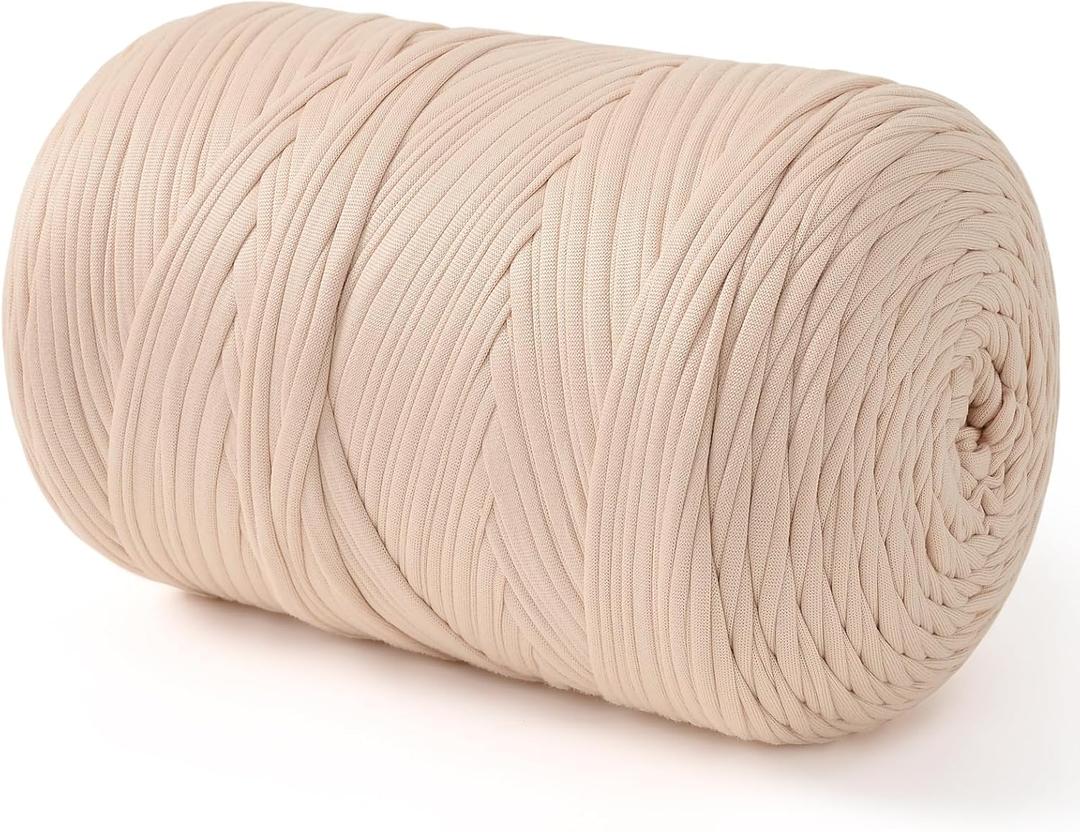 T Shirt Yarn, 260 Yards T-Shirt Crochet Yarn 28.2oz/800g Elastic Hand Knitting Tshirt Yarn for Crocheting Bags Baskets Cushion Home Decor DIY Crafts (Cream)