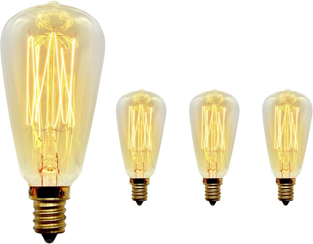 Vintage Retro Edison Bulb, ST38, 40w, E12 Base (Small), 4-Pack