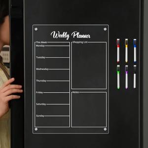Acrylic Weekly Calendar Planner Board for Refrigerator - 11.8"x7.8" Dry Erase Fridge Organizer with Weekly Schedule Template, Kitchen & Office Planning Board (YCL-001)