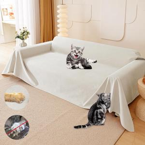 Cat Scratch Furniture Protector - Anti-Slip, Waterproof Sofa Cover to Keep Cats Off, Pet-Friendly Couch Protectors for 3 Cushion Couch, Beige Anti-Scratch Couch Cover for Pets and Kids 134"X71"