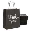 Sparkle and Bash 50 Pack Medium Black Thank You Paper Bags with Handles for Boutique, Small Business (10 x 8 x 4 In) - Black Thank You Bags