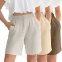 Oakgarden 3 Pack Girls Linen Bermuda Shorts | Knee Length, Elastic Waist, Casual, Loose Fit, Summer, with Pockets, Soft, Breathable, Lightweight, Stretchy, Cute