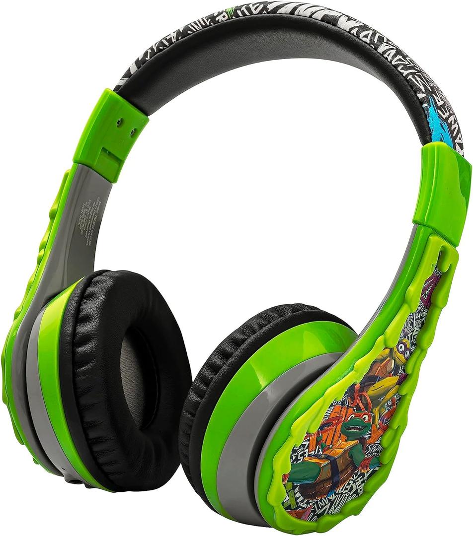 eKids Teenage Mutant Ninja Turtles Wireless Headphones for Kids, Bluetooth Headphones with Microphone Includes Aux Cord, Earphones for School, Home, or Travel