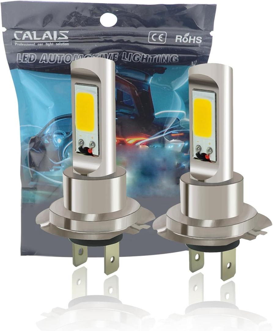 CALAIS Extremely Bright H7 LED Fog lights 2000 lumens High Power COB Chips LED H7 3000K Yellow LED Fog Lights Lamp Bulbs Replacement (Set of 2)