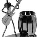 MyGift Decorative Gunmetal Gray Metal Desk Pen Holder Cup with Rocker and Guitar Design, Office Supplies Organizer Pencil Cup