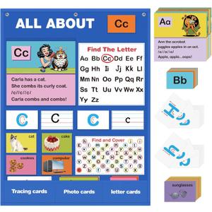 Alphabet Learning Pocket Chart, Alphabet Wall Chart for Toddlers 1-3, Handwriting Practice Letter Tracing Circle Time Learning Center for Classroom, Preschool Classroom Must Haves XL35x 27"
