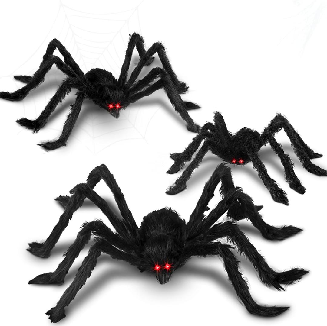 Halloween Giant Spider Decorations: 35/49/79 Inches Large Fake Scary Hairy - 3PCS Huge Plush Toy Props for Indoor Outdoor Creepy Lawn Garden Decor Black