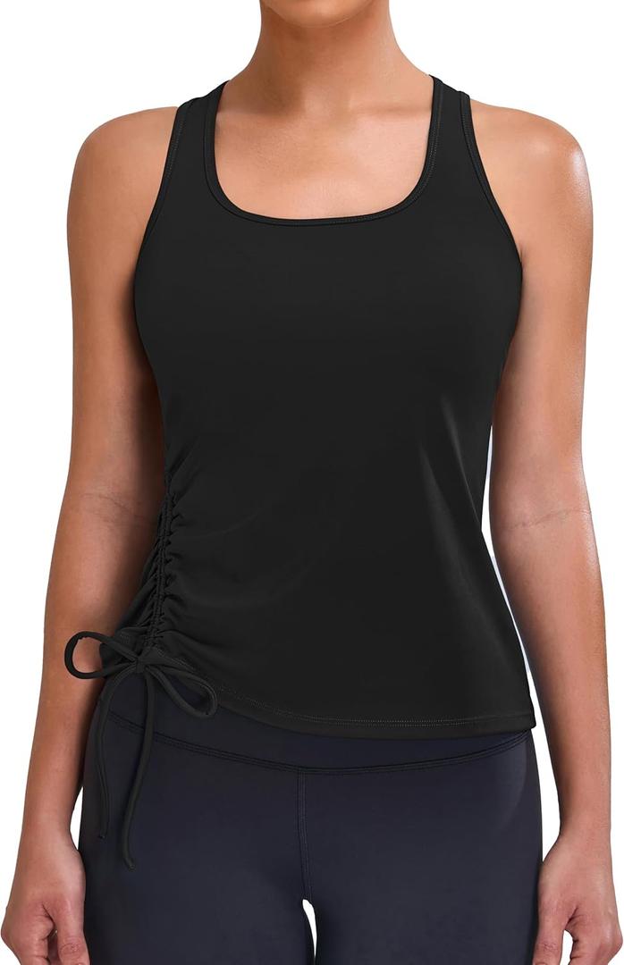 Blooming Jelly Womens Workout Tank Tops Sleeveless Running Athletic Shirts Drawstring Racerback Gym Clothes 2025 (Blue, L)