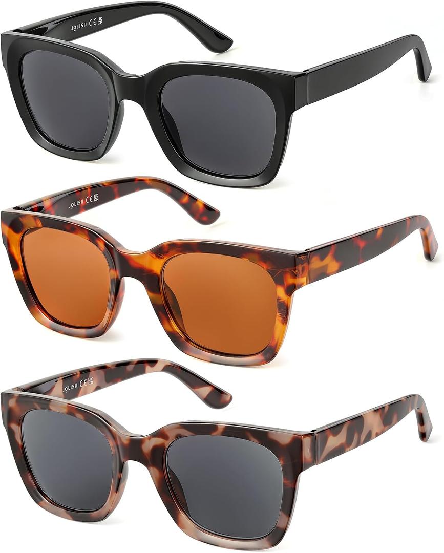 JOLISU 3 Pack Full Lens Reading Sunglasses for Women - Oversized Sun Readers with UV400 Protection, Spring Hinge Eyeglasses