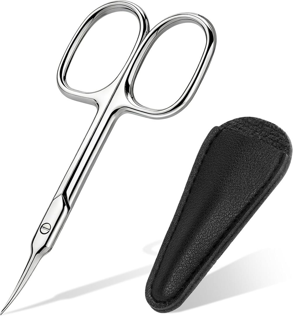 Cuticle Scissors, Extra Fine Curved Nail Scissors for Men Women, Professional Small Grooming Scissor for Eyebrow, Eyelash, Manicure and Pedicure (Silver)