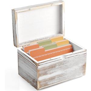 DRASTAR Index Card Holder, Index Card Organizer 3x5, Index Card Holder with Dividers for Desk, Index Card Storage Case, Note Card Box, Retro White