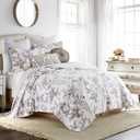 Levtex Home Pisa Reversible King/Cal King Quilt Set (106x92in) with 2 Pillow Shams (36x20in) - Floral Peacock - Grey, Taupe - 100% Cotton King Size Quilt Bedding Set - Lightweight, Soft, Pre-Washed