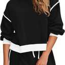 Fisoew Womens Sweatsuits 2 Piece Set Crewneck Sweatshirts High Waisted Skort Skirts Tennis Running Tracksuits Shorts Sets (Small, Black)