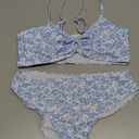 OYOANGLE Girl's 2 Piece Ditsy Floral Bikini Swimsuit Ring Linked Ruched Bathing Suit Size M