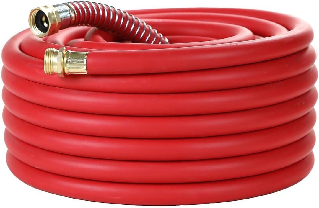 Guitrees 50FT 3/4 Heavy Duty Rubber Garden Hose - 300psi Working, 1000psi Burst - Hot/Cold Water - Five-Layered Braiding for Durability - Versatile for Gardening, Agriculture, Construction(Red)